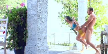 Brunette Fucks Cancer At His Friends Villa