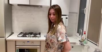 Mom Enjoys Gentle Cooney With Her Stepson Right In The Kitchen